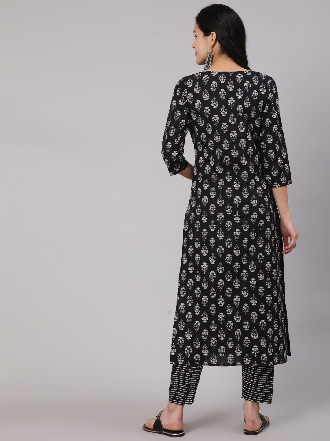 Black Ethnic Printed Straight Kurta With Trouser