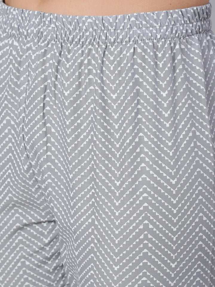 Grey Ethnic Printed Straight Kurta With Trouser