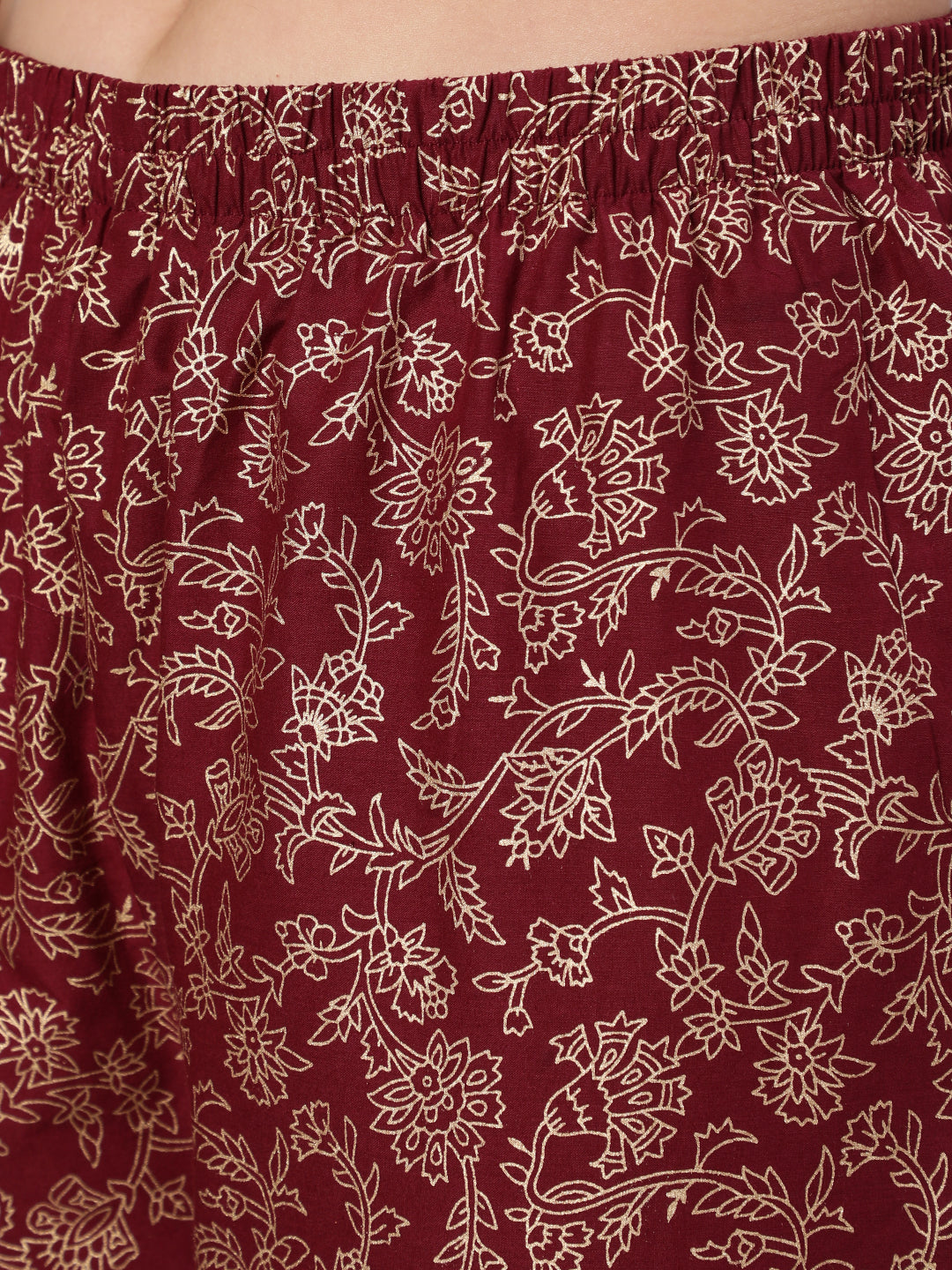 Burgundy Ethnic Printed Kurta With Palazzo And Dupatta