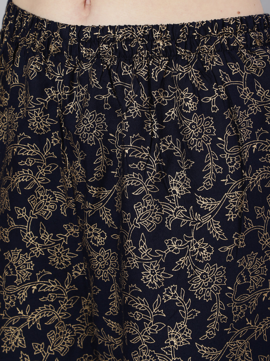 Navy Blue Ethnic Printed Kurta With Palazzo And Dupatta