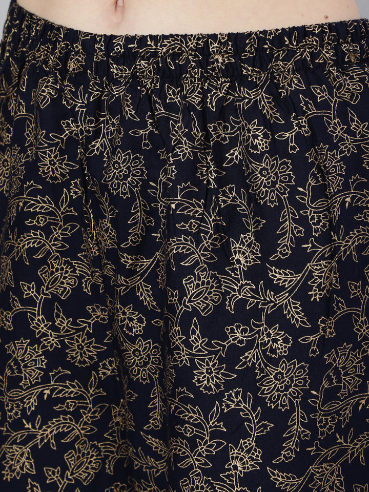 Navy Blue Ethnic Printed Kurta With Palazzo And Dupatta