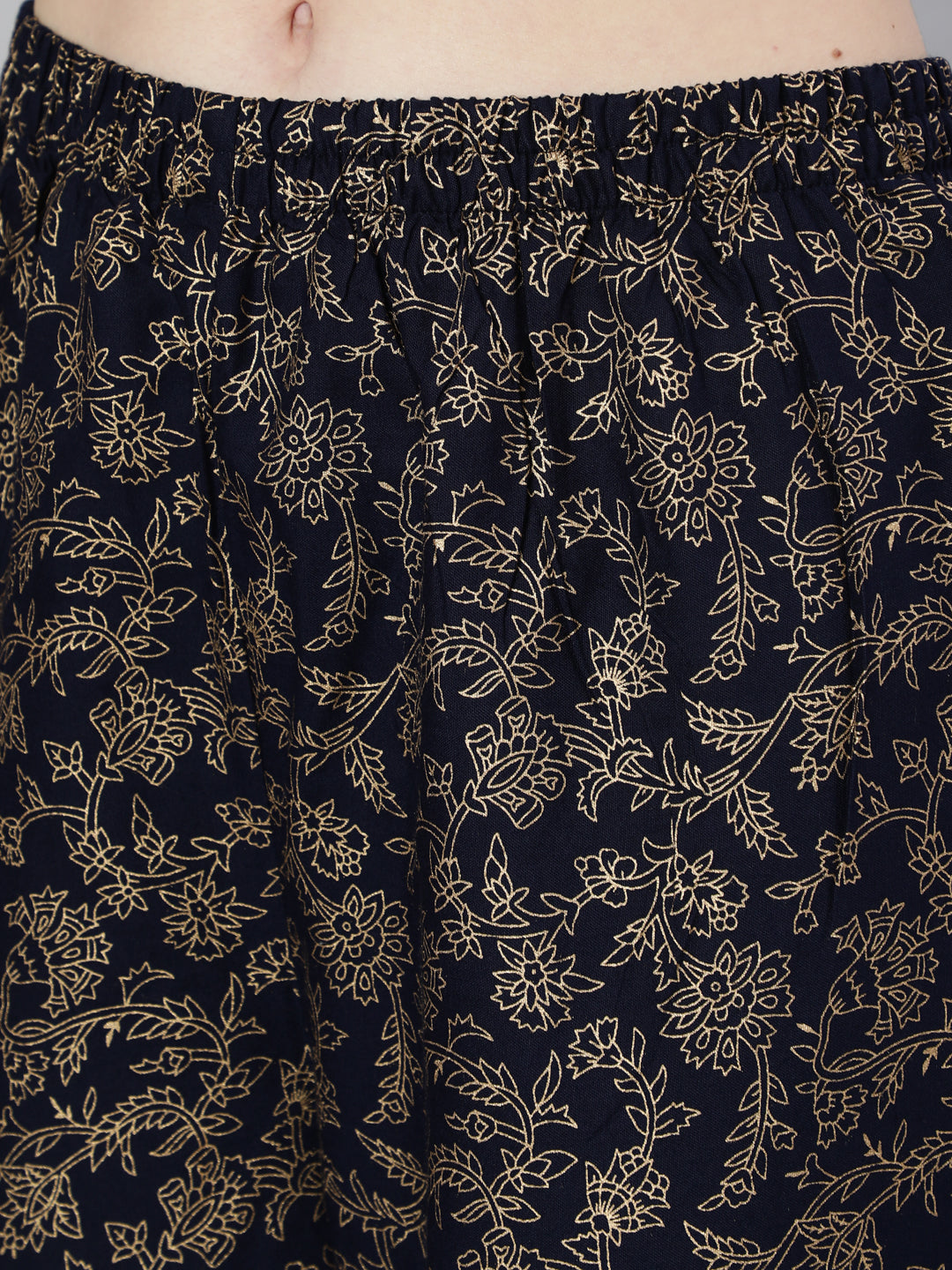 Navy Blue Ethnic Printed Kurta With Palazzo And Dupatta