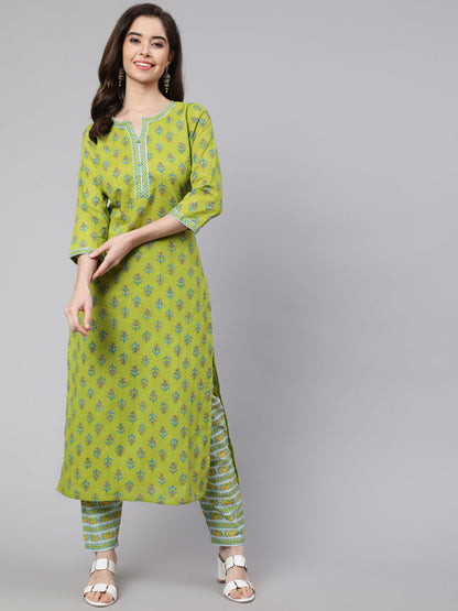 Green Ethnic Printed Straight Kurta With Trouser