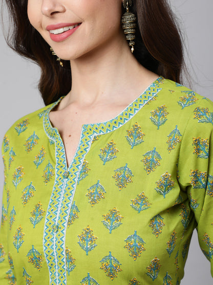 Green Ethnic Printed Straight Kurta With Trouser