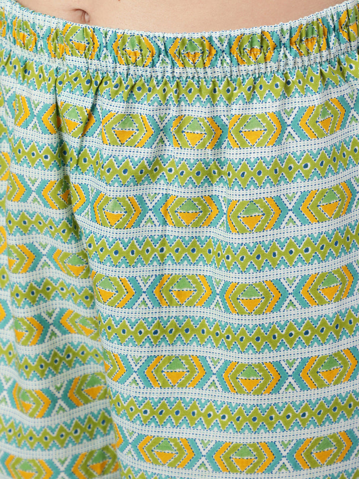 Green Ethnic Printed Straight Kurta With Trouser