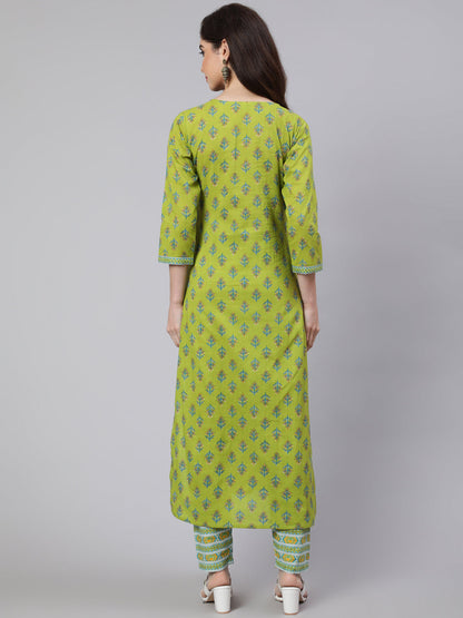Green Ethnic Printed Straight Kurta With Trouser