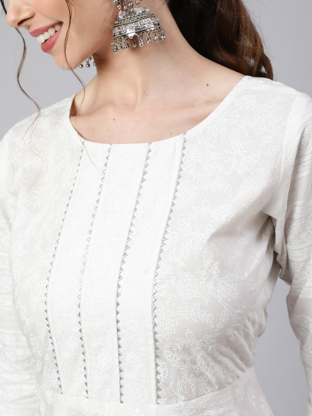 Off White Ethnic Printed Kurta With Palazzo And Dupatta