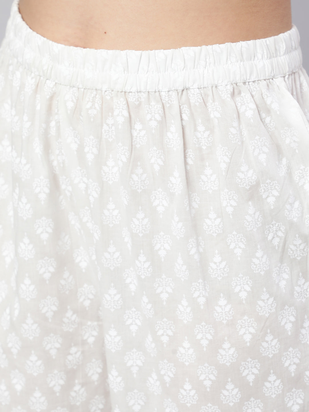 Off White Ethnic Printed Kurta With Palazzo And Dupatta