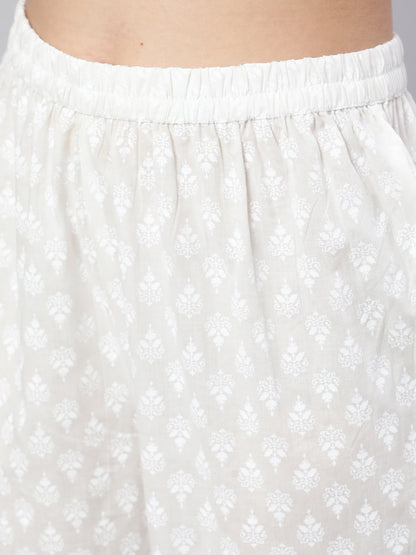 Off White Ethnic Printed Kurta With Palazzo And Dupatta