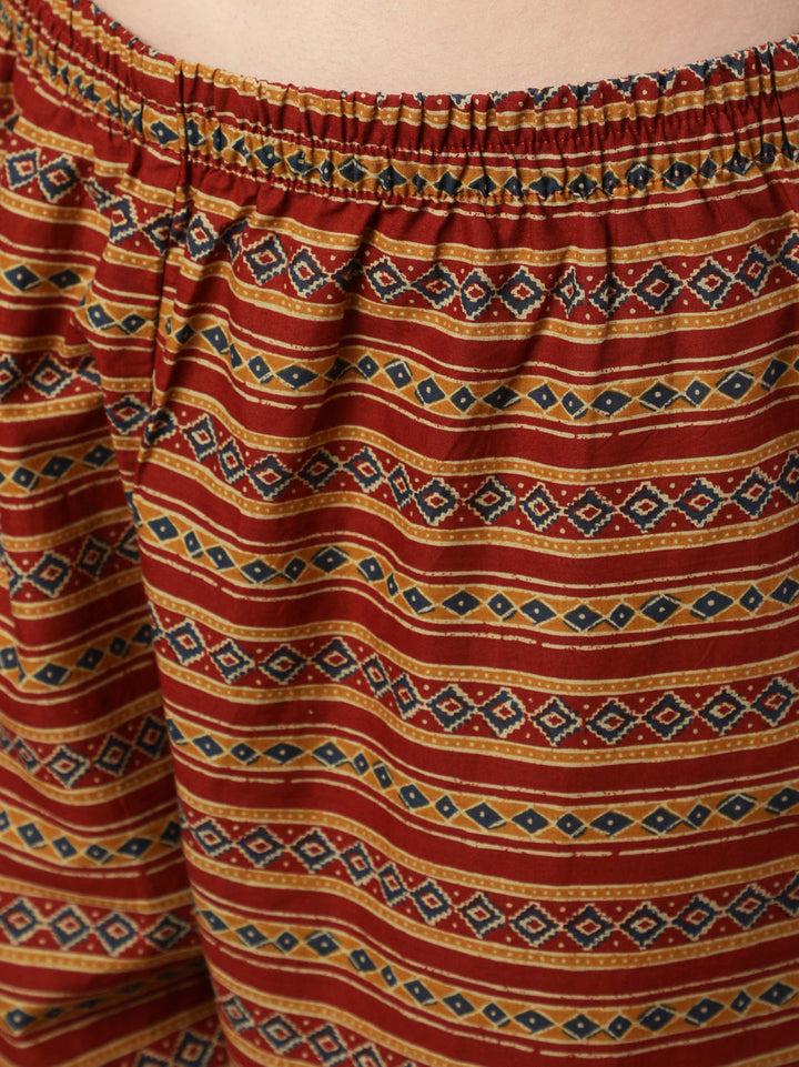 Maroon Ethnic Printed Straight Kurta With Trouser
