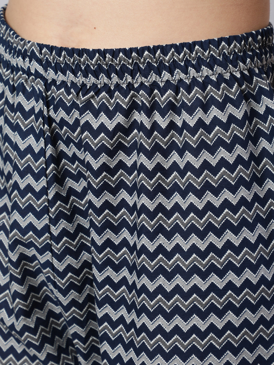 Navy Blue Ethnic Printed Straight Kurta With Trouser