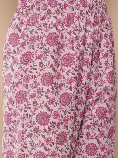 Lavender Floral Printed Kurta With Trouser And Dupatta