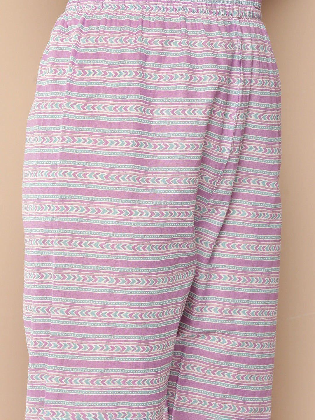 Lavender Ethnic Printed Kurta With Trouser And Dupatta
