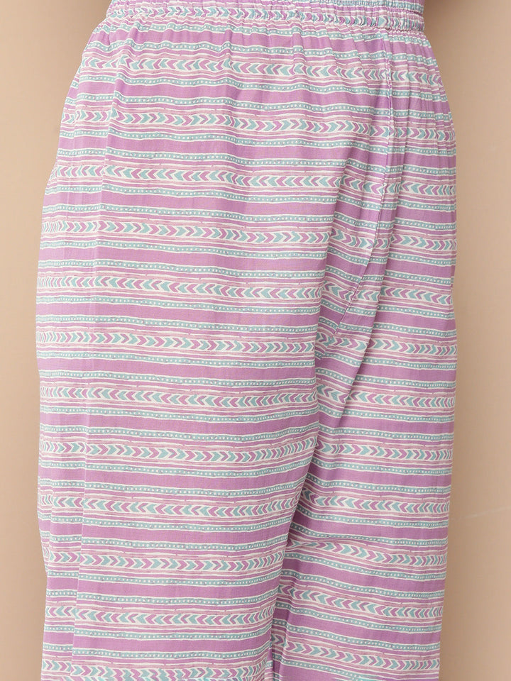 Lavender Ethnic Printed Kurta With Trouser And Dupatta