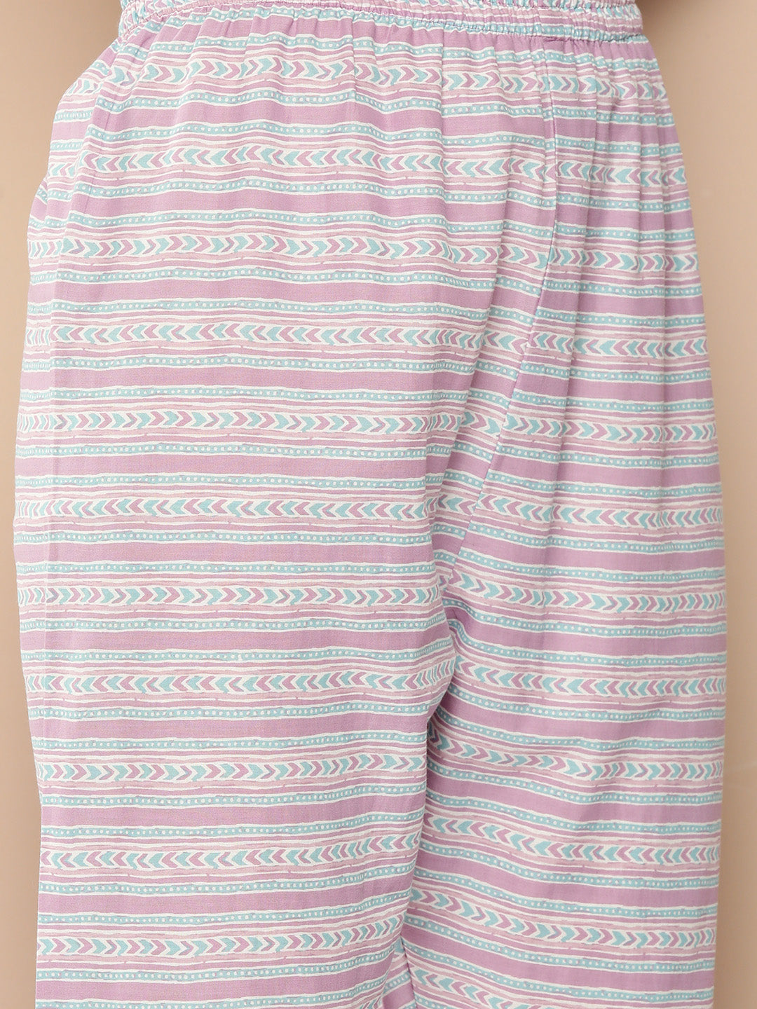 Lavender Printed Straight Kurta With Palazzo &amp; Dupatta