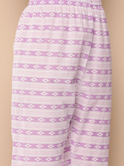 Lavender Printed Straight Kurta With Trouser