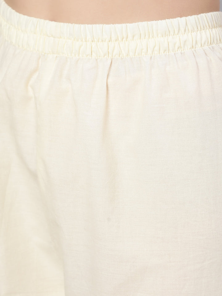Cream Straight Solid Kurta With Trouser And Art Silk Dupatta