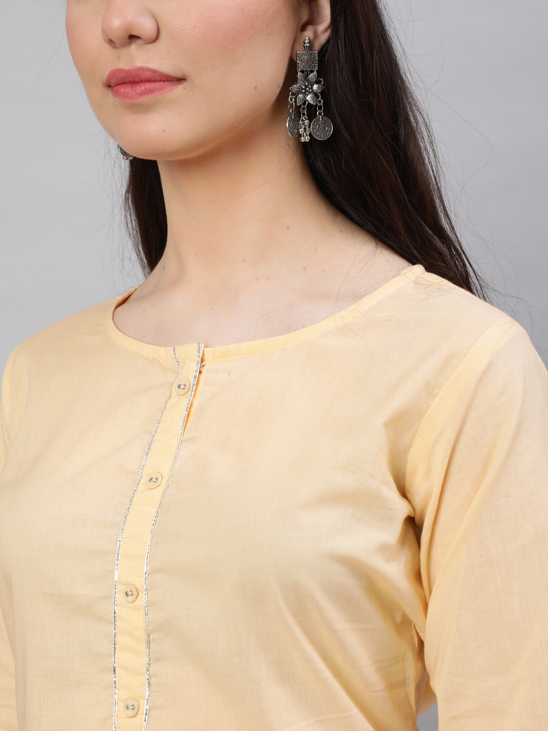 Cream Straight Solid Kurta With Trouser And Art Silk Dupatta