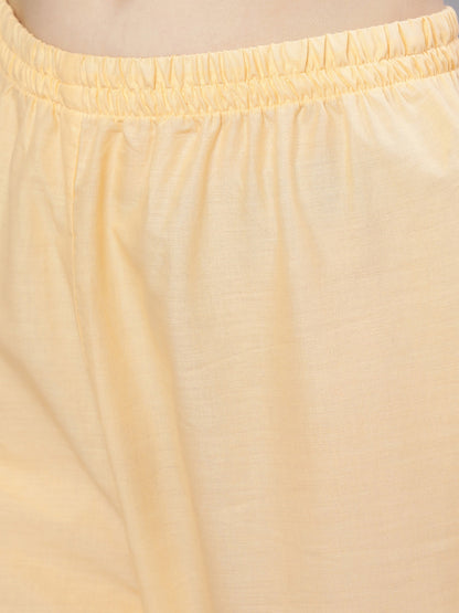Cream Straight Solid Kurta With Trouser And Art Silk Dupatta
