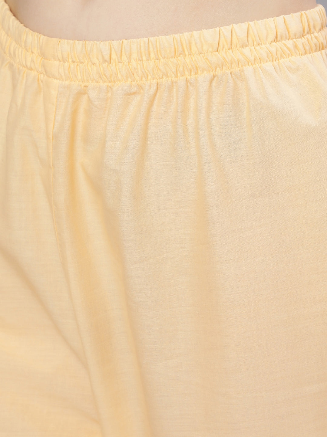 Cream Straight Solid Kurta With Trouser And Art Silk Dupatta