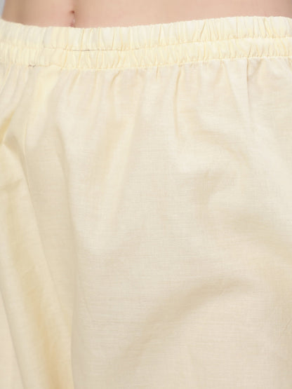 Cream Straight Solid Kurta With Trouser And Art Silk Dupatta