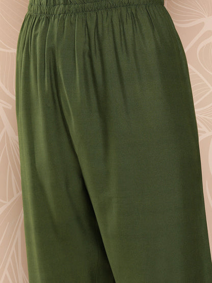 Green Embroidered Straight Kurta With Palazzo And Dupatta