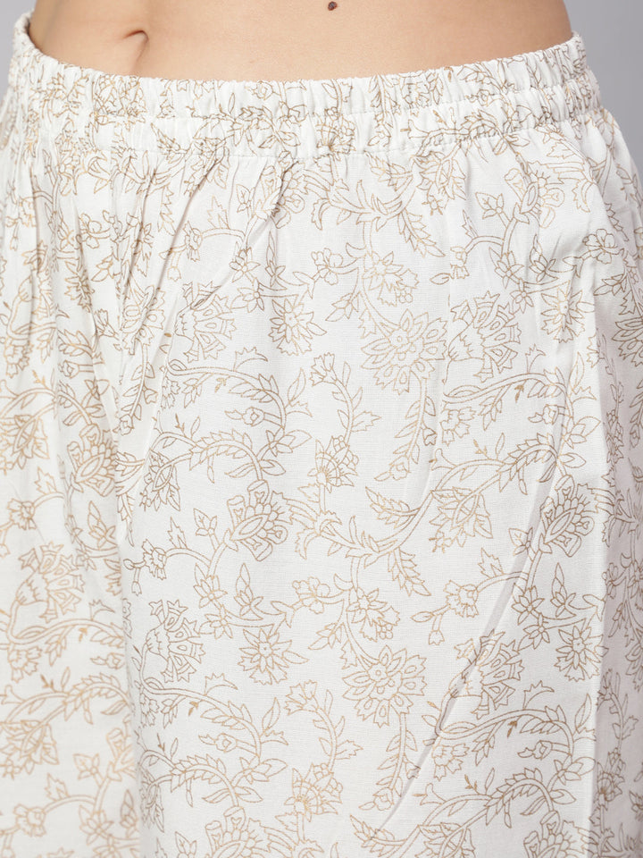 Off-White Ethnic Printed Kurta With Palazzo And Dupatta