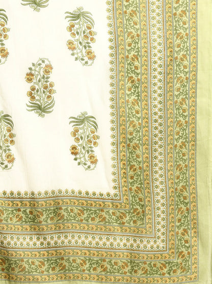 Green Floral Printed Anarkali Kurta With Trouser And Dupatta