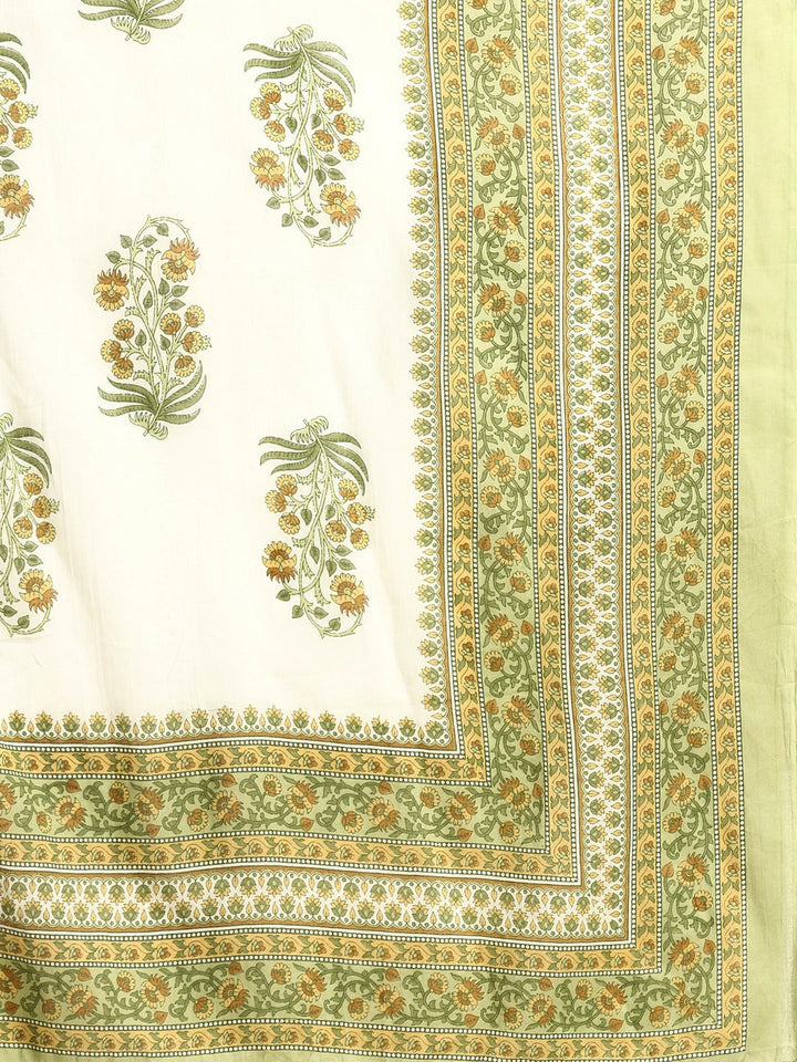 Green Floral Printed Anarkali Kurta With Trouser And Dupatta