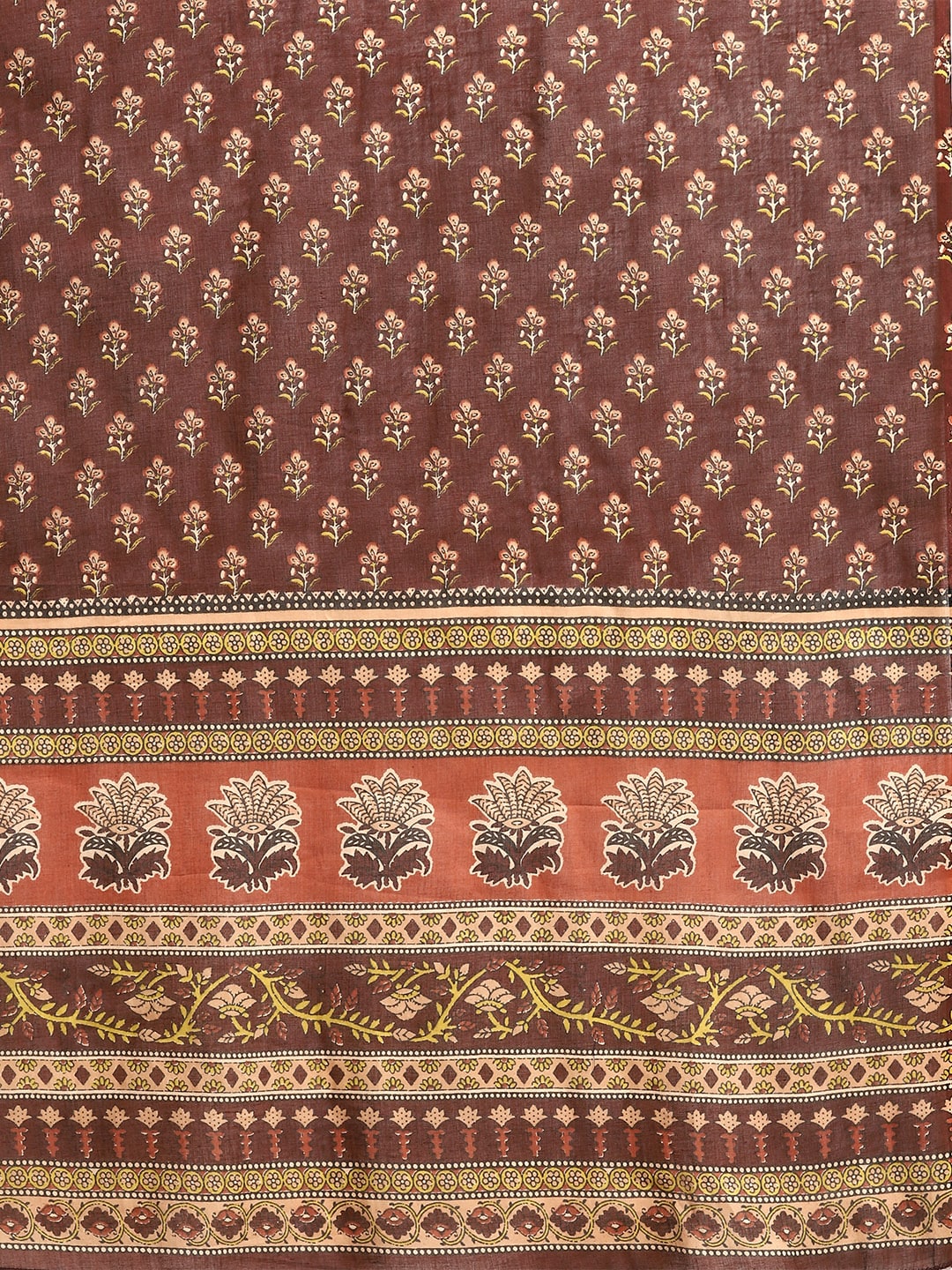 Brown Floral Printed Anarkali Kurta With Trouser And Dupatta