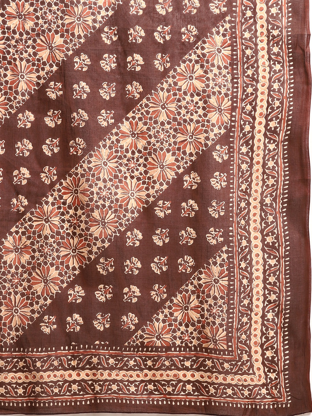Brown Floral Printed Anarkali Kurta With Trouser And Dupatta