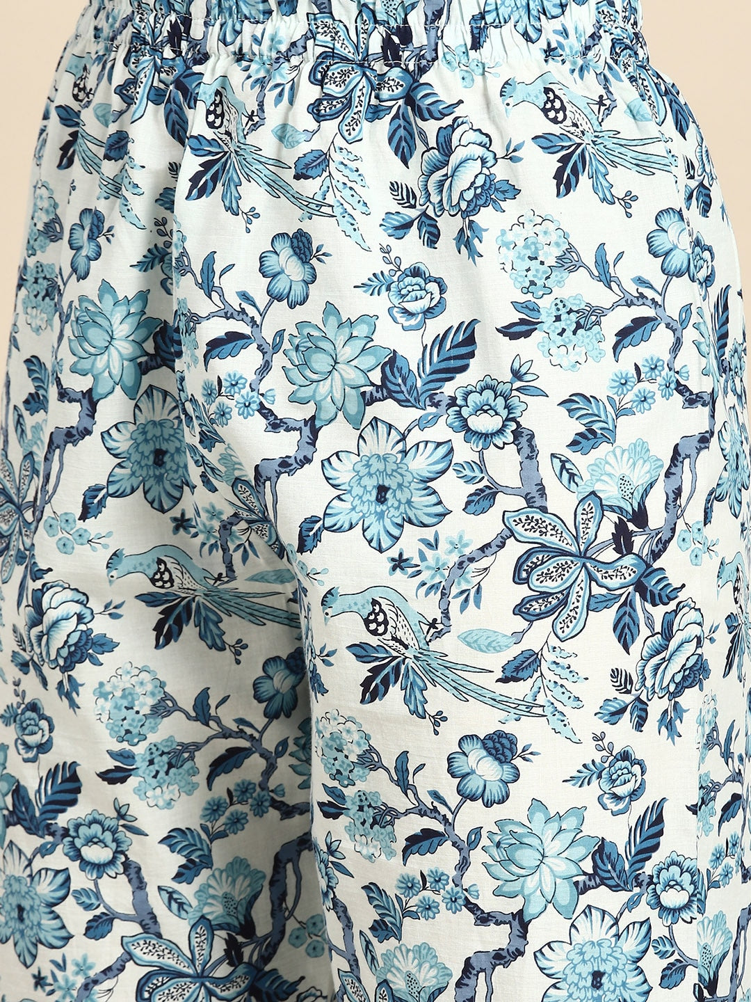 Blue Floral Printed Anarkali Kurta With Trouser And Dupatta