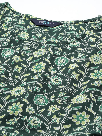 Green Floral Printed Kurta With Sharara And Dupatta