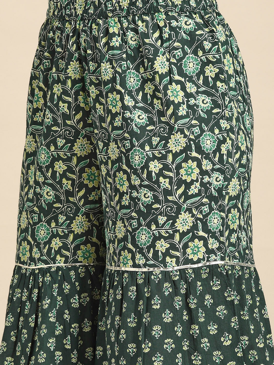 Green Floral Printed Kurta With Sharara And Dupatta