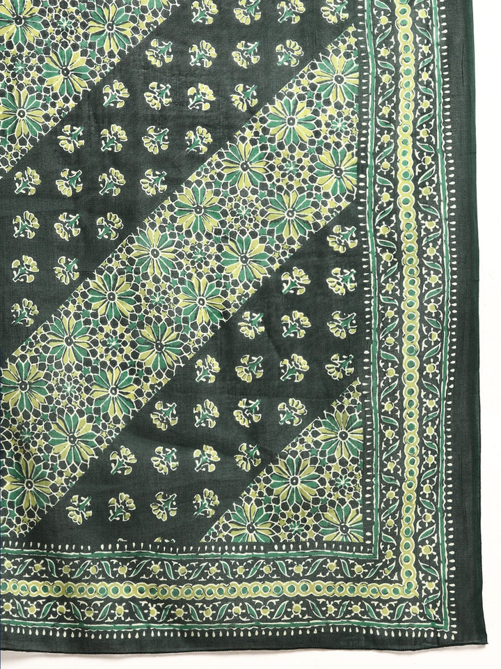 Green Floral Printed Kurta With Sharara And Dupatta