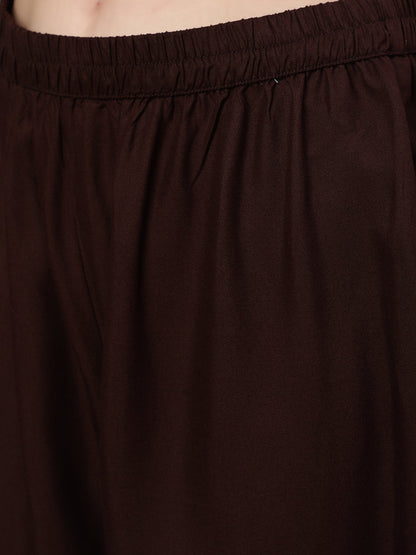 Dark Brown Straight Kurta With Palazzo And Art Silk Dupatta