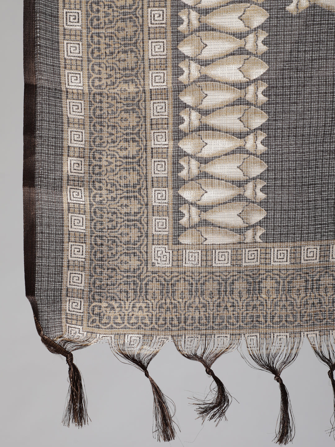 Dark Brown Straight Kurta With Palazzo And Art Silk Dupatta