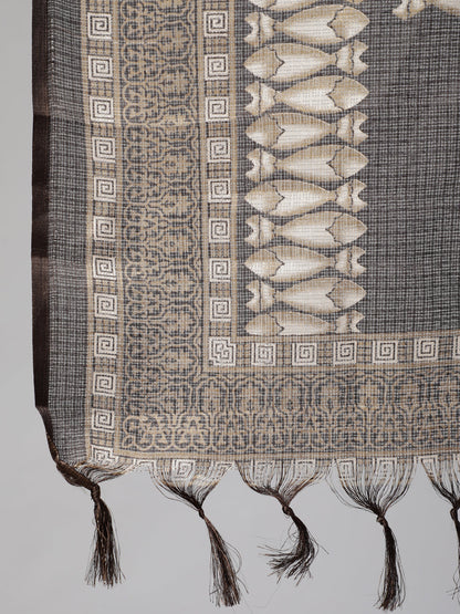 Dark Brown Straight Kurta With Palazzo And Art Silk Dupatta