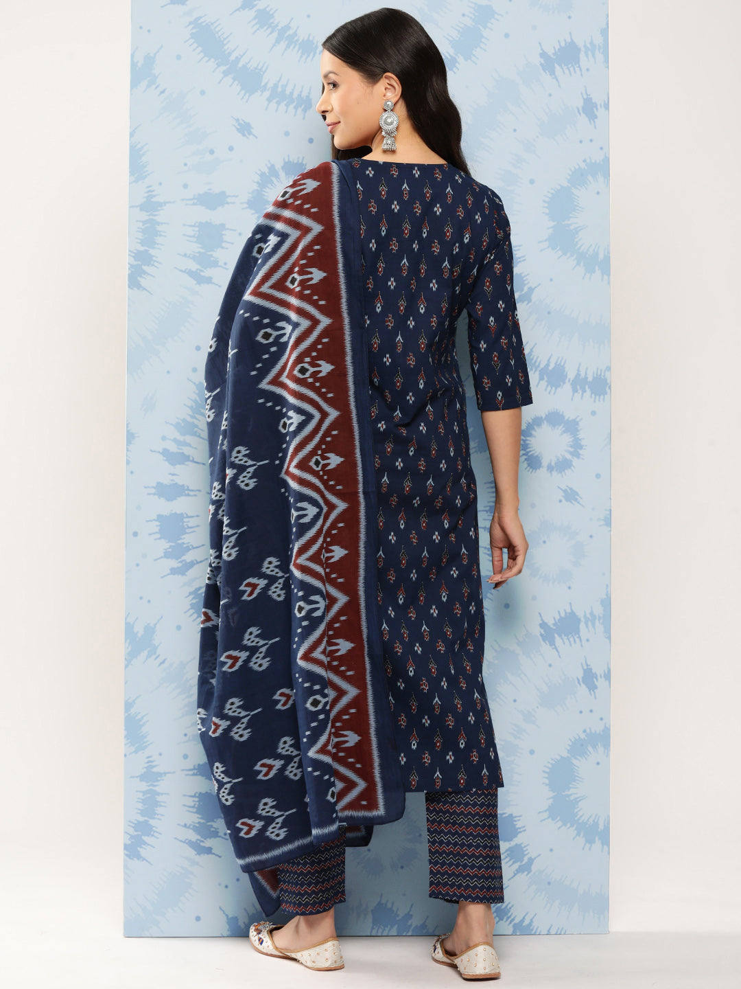 Blue Ethnic Printed Straight Kurta With Trouser