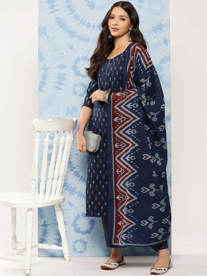 Blue Ethnic Printed Straight Kurta With Trouser