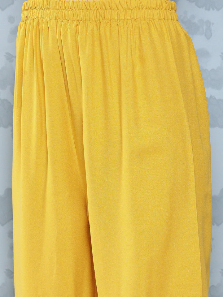 Yellow Embroidered Straight Kurta With Palazzo And Net Dupatta