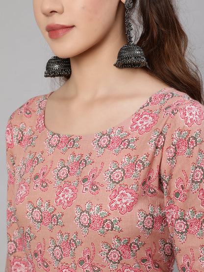 Mauve Floral Printed Anarkali Kurta With Trouser And Dupatta