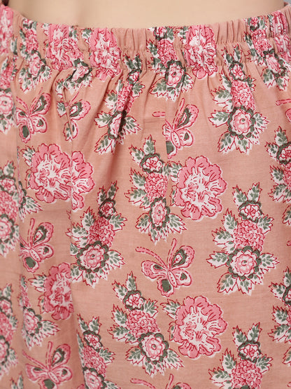 Mauve Floral Printed Anarkali Kurta With Trouser And Dupatta