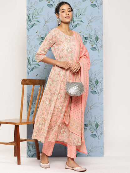 Pink Ethnic Printed Kurta With Palazzo And Dupatta