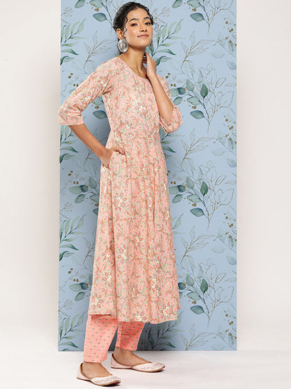 Pink Ethnic Printed Kurta With Palazzo And Dupatta