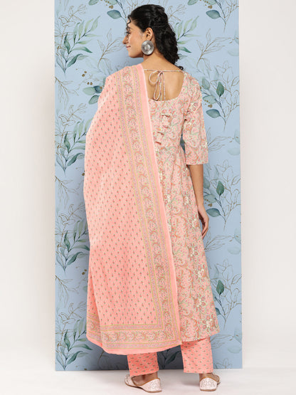 Pink Ethnic Printed Kurta With Palazzo And Dupatta