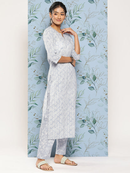Grey Ethnic Embroidered Kurta With Palazzo And Dupatta