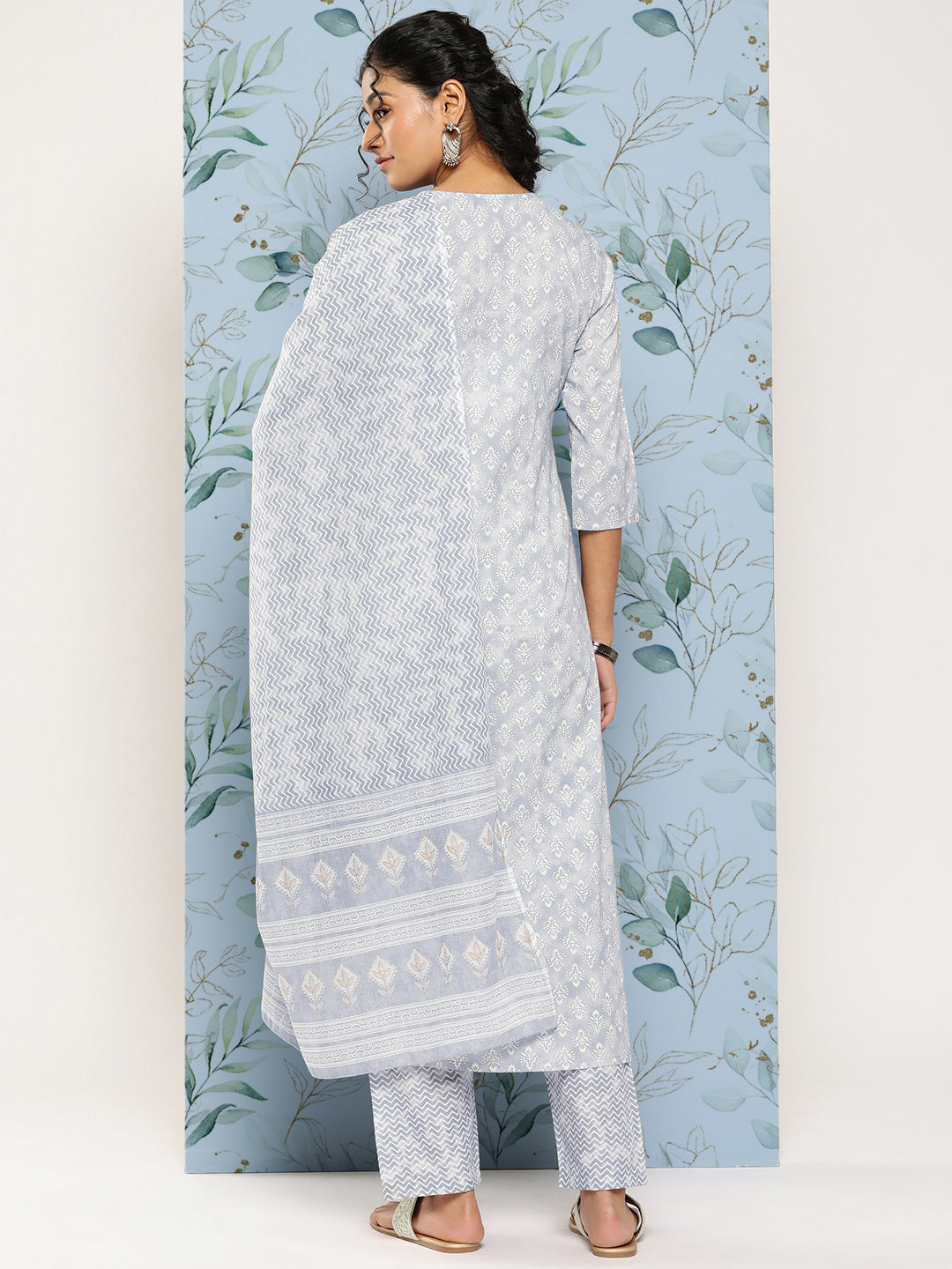 Grey Ethnic Embroidered Kurta With Palazzo And Dupatta