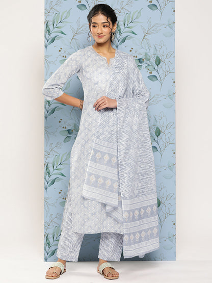 Grey Ethnic Embroidered Kurta With Palazzo And Dupatta