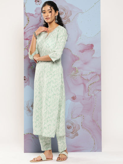Green Ethnic Embroidered Kurta With Palazzo And Dupatta